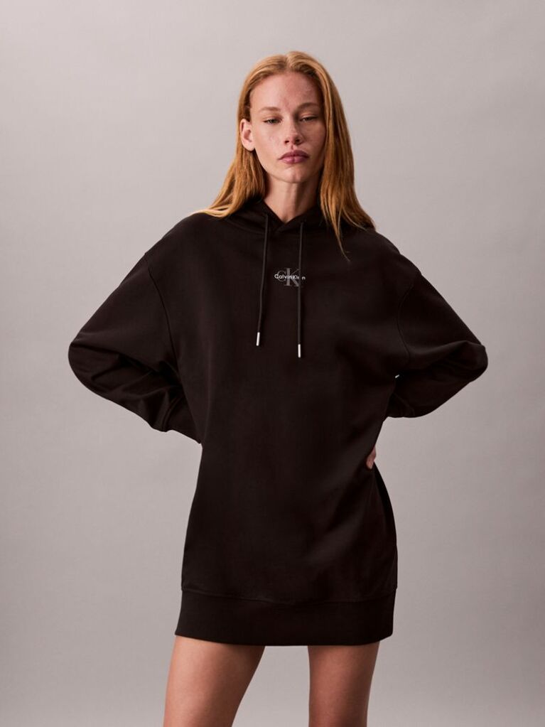 Black Monogram Hooded Sweatshirt Dress  Women