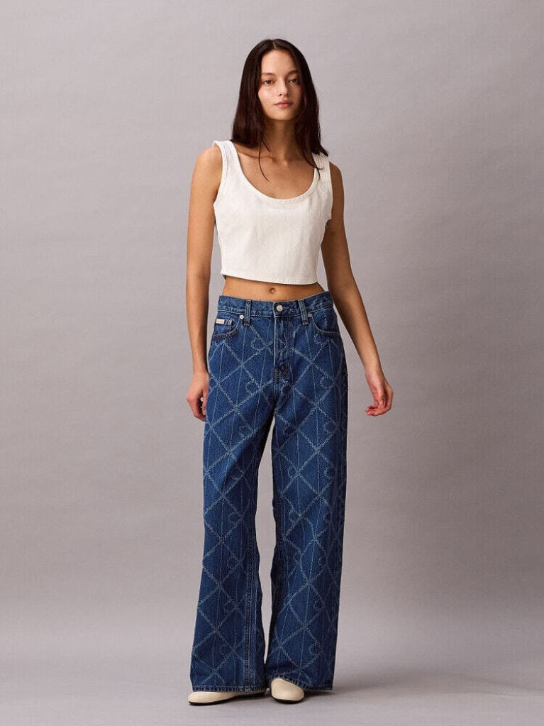 Denim Baggy Χαμηλόμεσο Τζιν Με Μονόγραμμα Παντού  Γυναίκα
