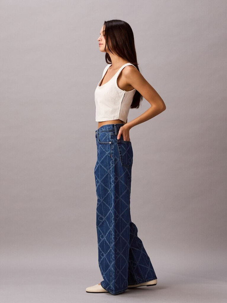 Denim Baggy Χαμηλόμεσο Τζιν Με Μονόγραμμα Παντού  Γυναίκα