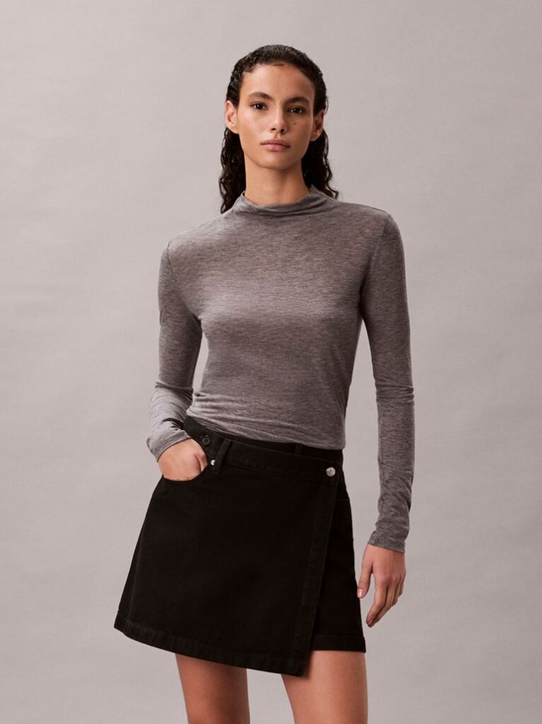 Black Denim Mini Wrap Skirt  Women