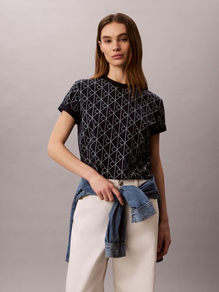 Μπλε T-Shirt Με Print Εμβλήματος Και Στρογγυλή Λαιμόκοψη  Γυναίκα