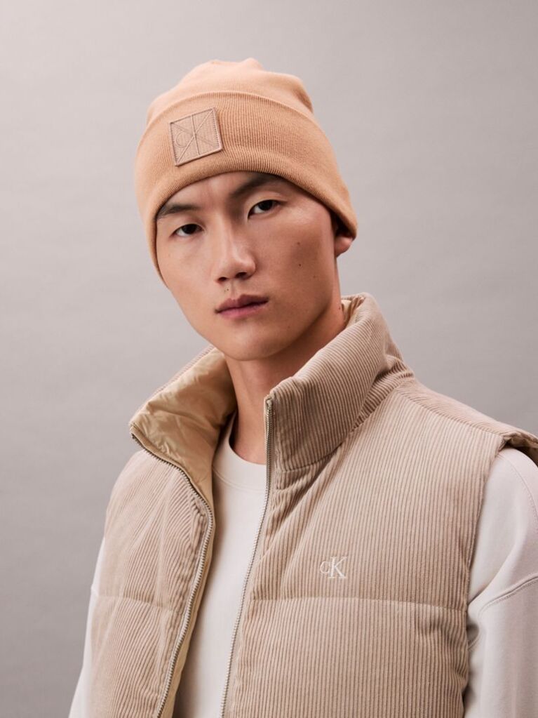 Brown Emblem Logo Beanie  Men