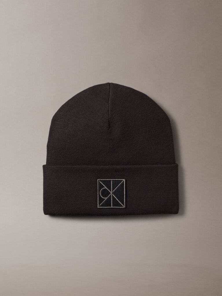 Black Emblem Logo Beanie  Men