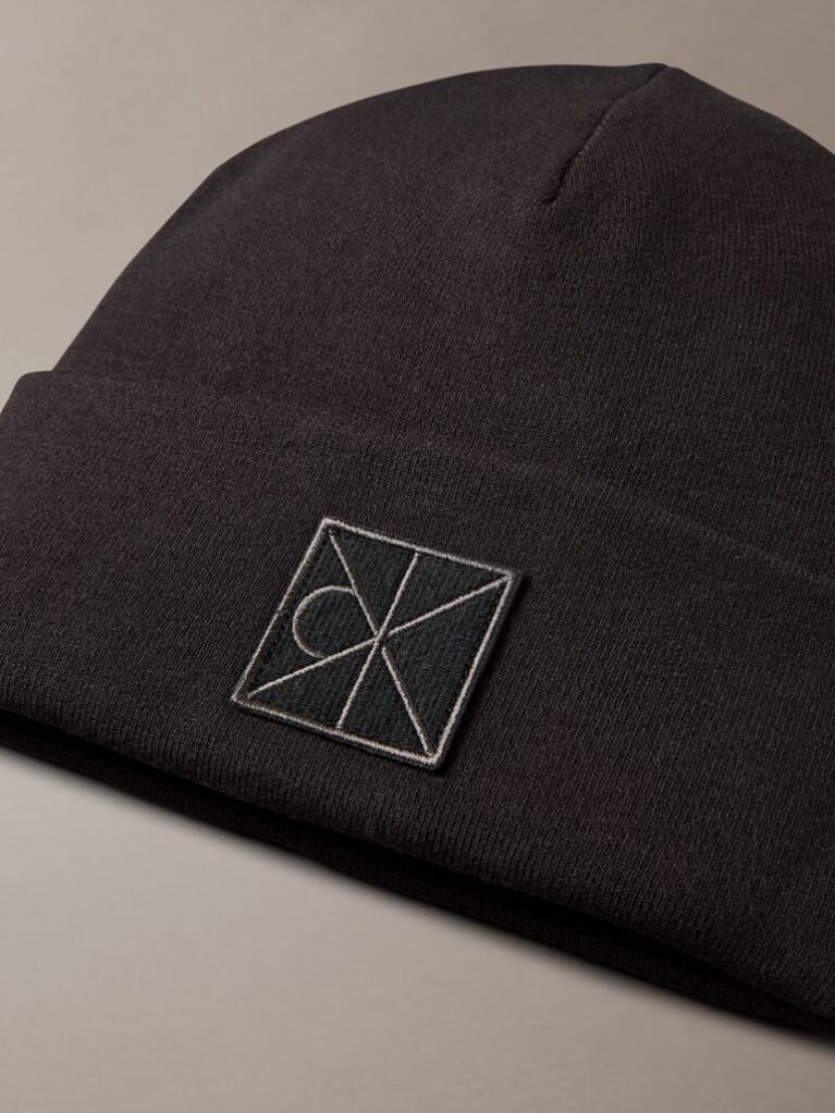 Black Emblem Logo Beanie  Men