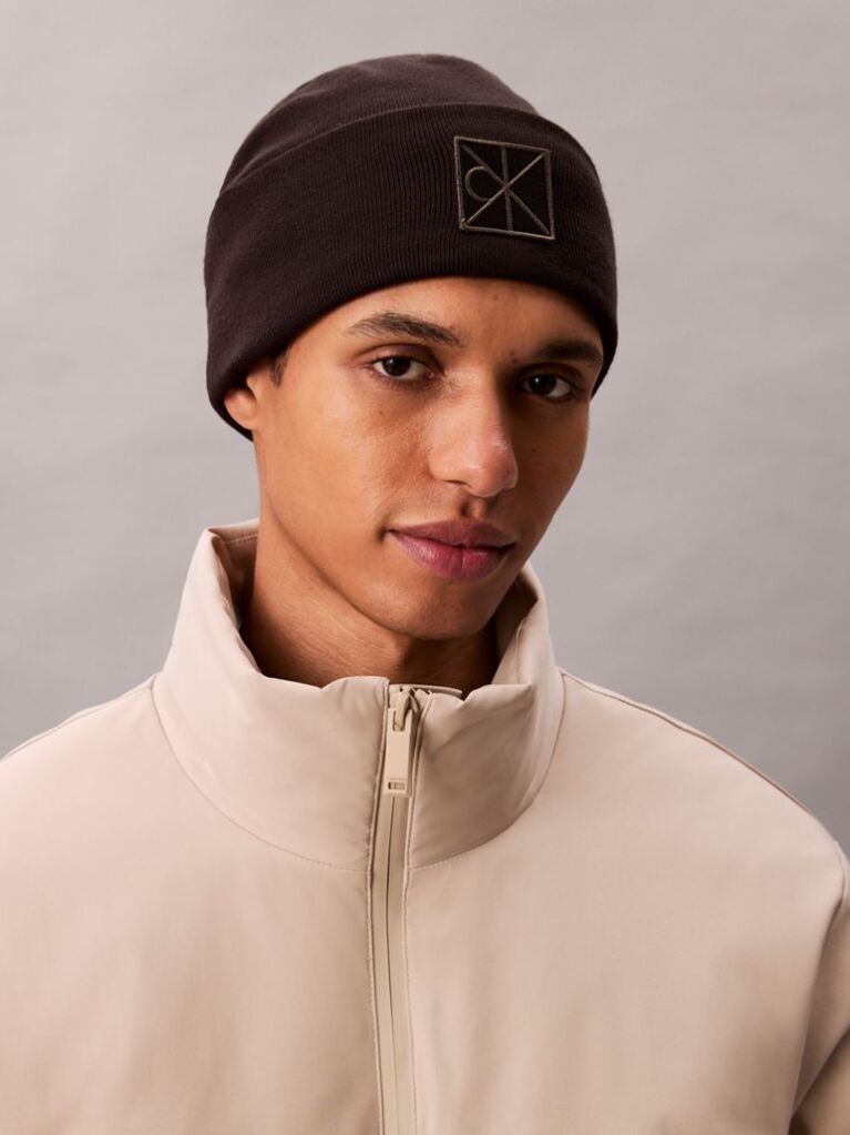 Black Emblem Logo Beanie  Men