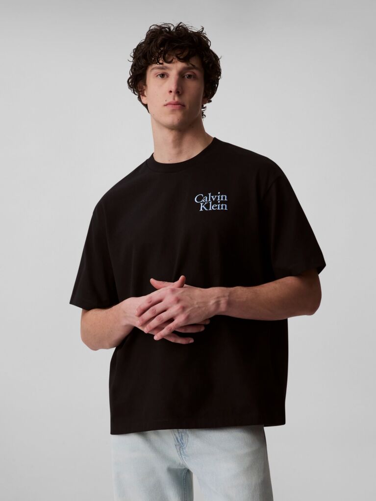 Black Script Logo Graphic Relaxed T-Shirt  Men