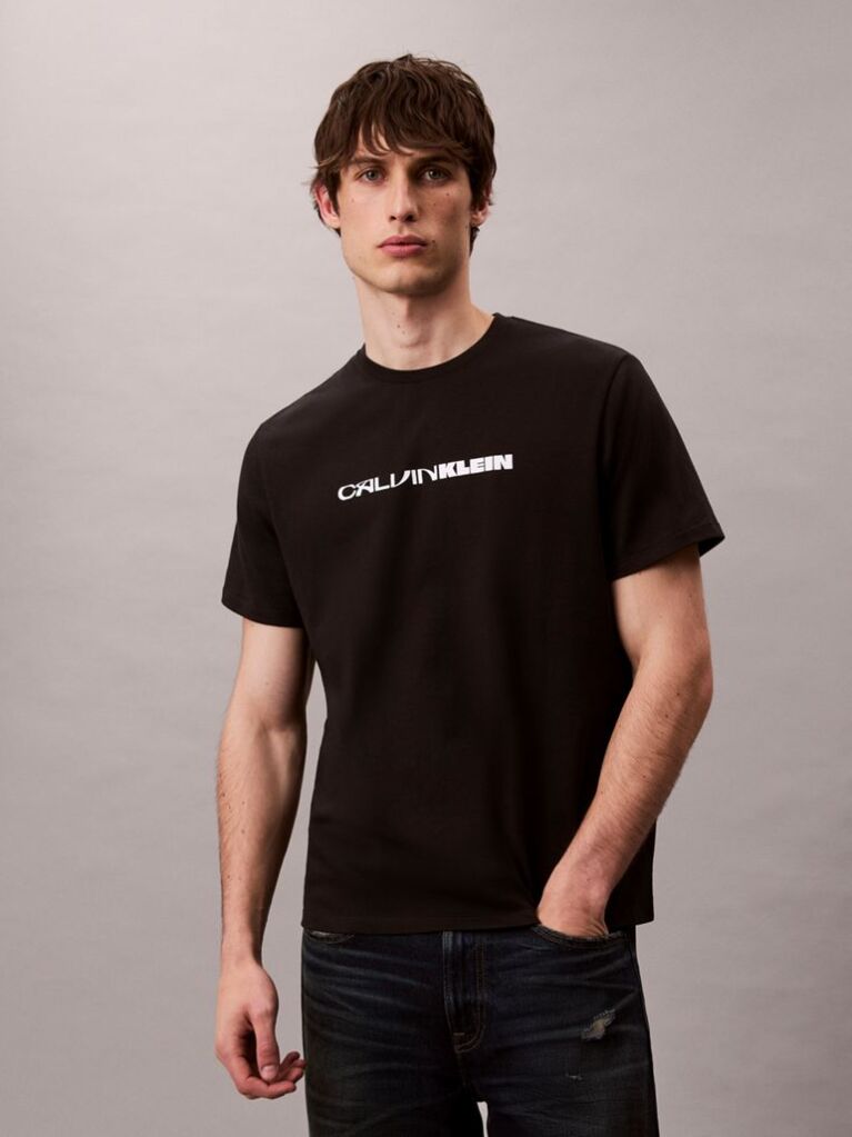 Μαύρο Άνετο T-Shirt Με Έντονο Λογότυπο  Άνδρας