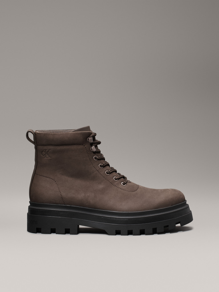 Black Leather Winter Lug Boots  Men